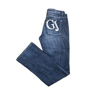 Guess Jeans Low Rise Bootcut Womens Size 30 Big Logo Embroidered Dark Wash Y2K